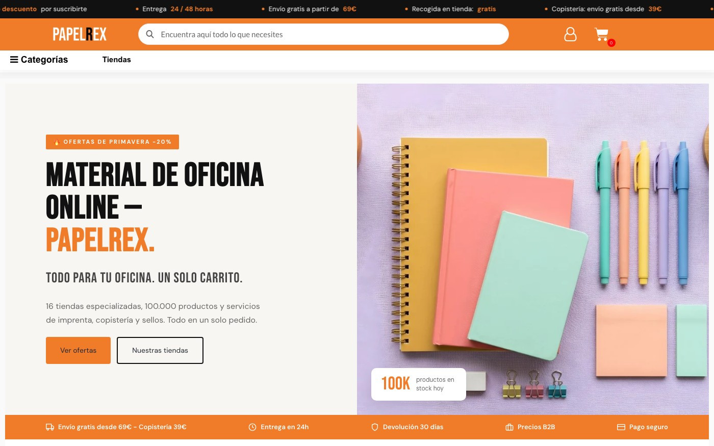 Captura limpia de la home oficial de Papelrex