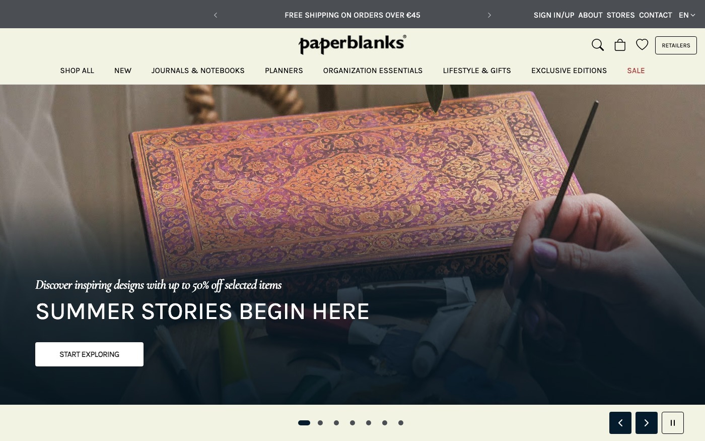 Captura de pantalla de la home de Paperblanks
