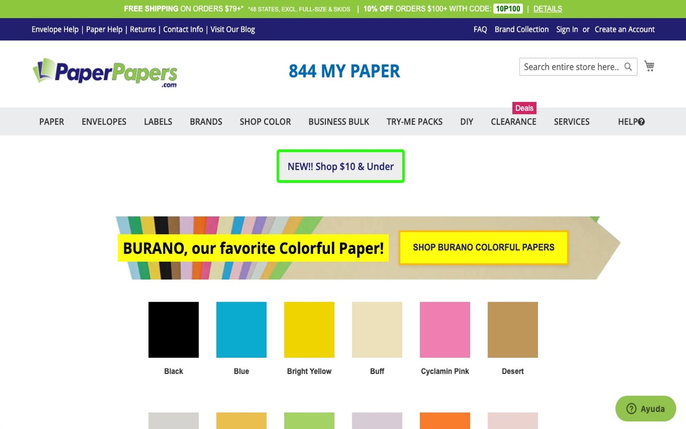 Captura de pantalla de la home de PaperPapers