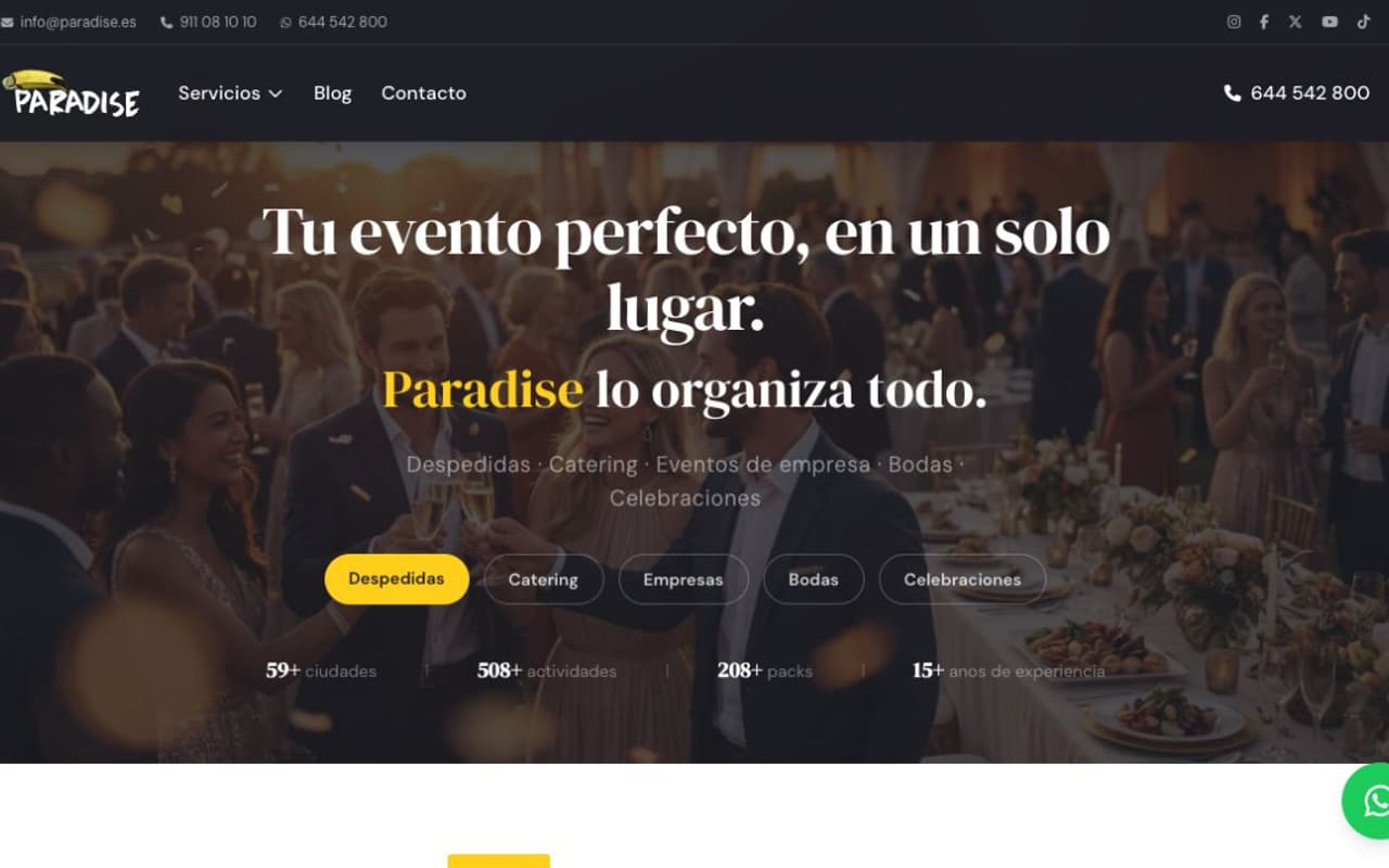 Captura de pantalla de la home de Paradise