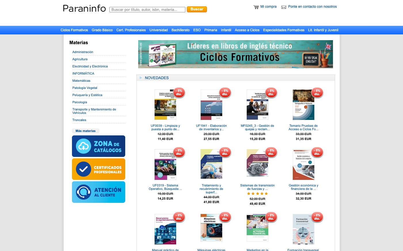 Captura limpia de la home oficial de Paraninfo