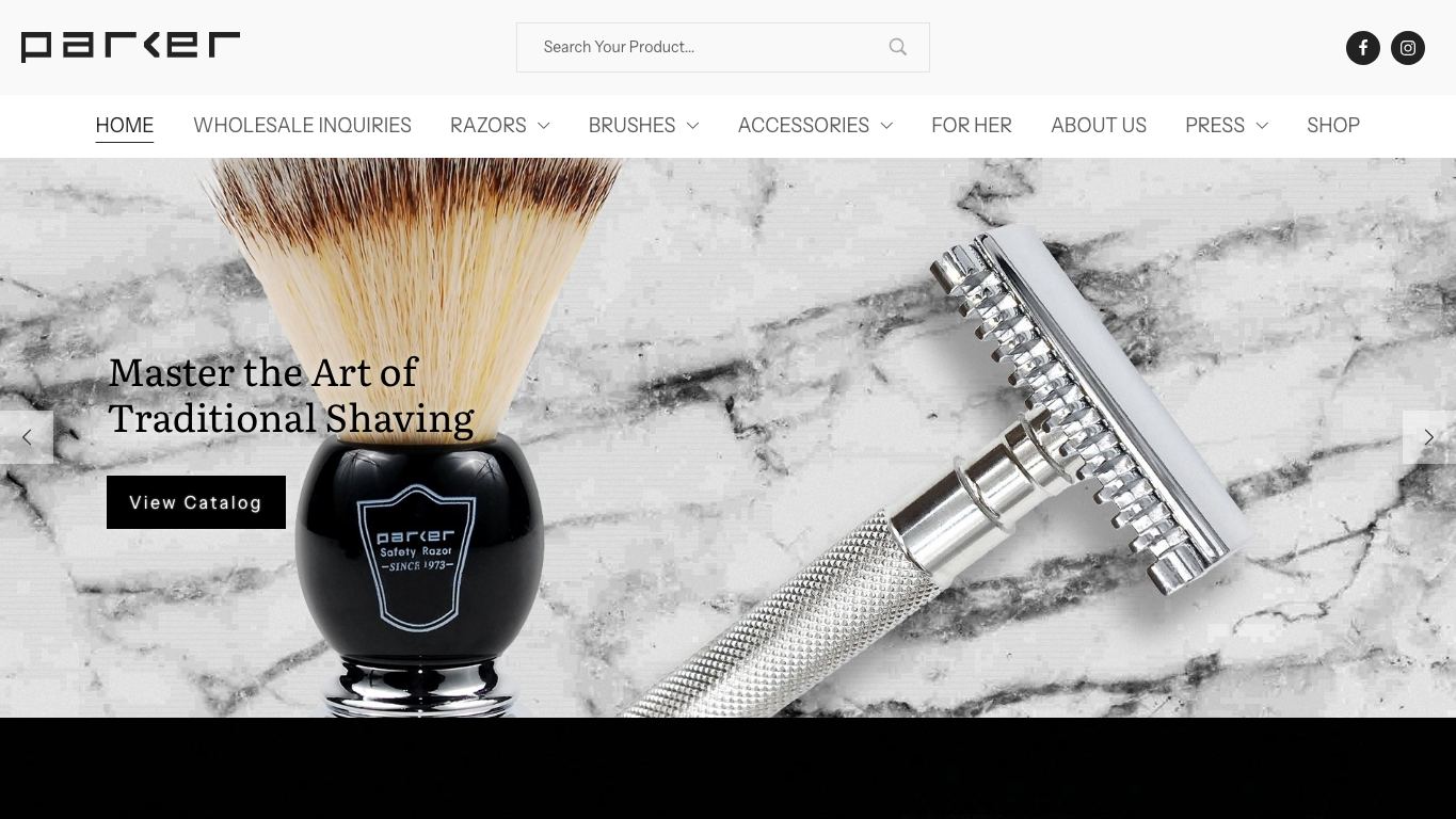 Captura de pantalla de la home de Parker Shaving