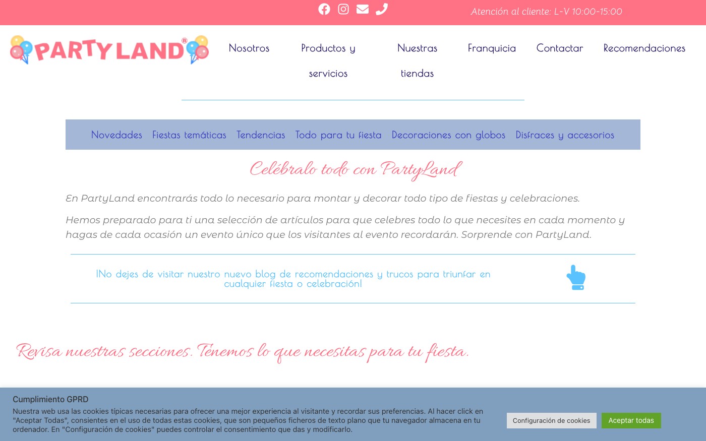 Captura de pantalla de la home de Partyland