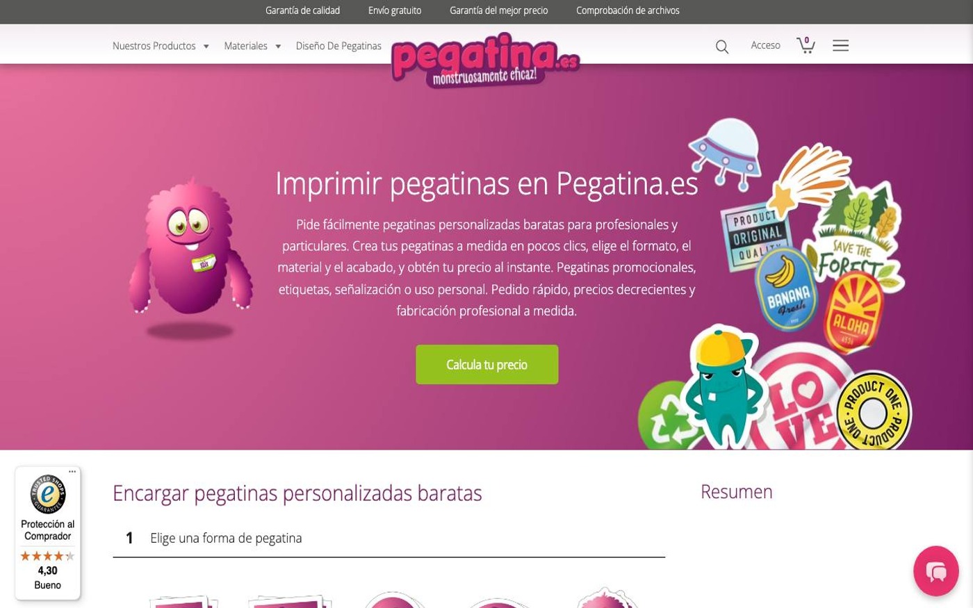 Captura limpia de la home oficial de Pegatina.es