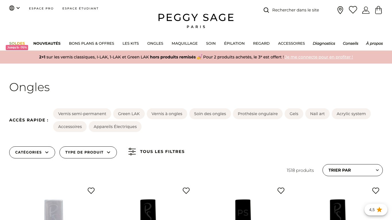 Captura real de la home de Peggy Sage