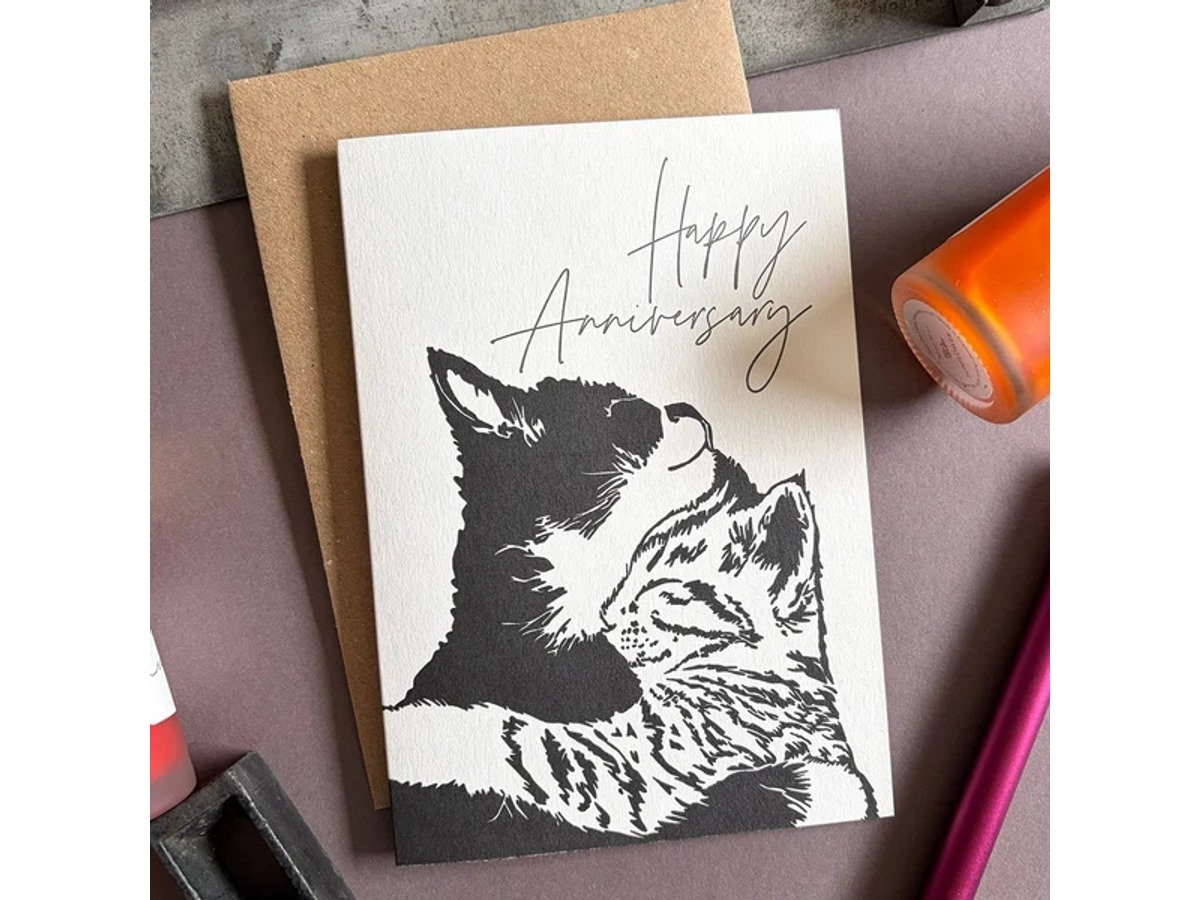 Cat Cuddle Letterpress Card