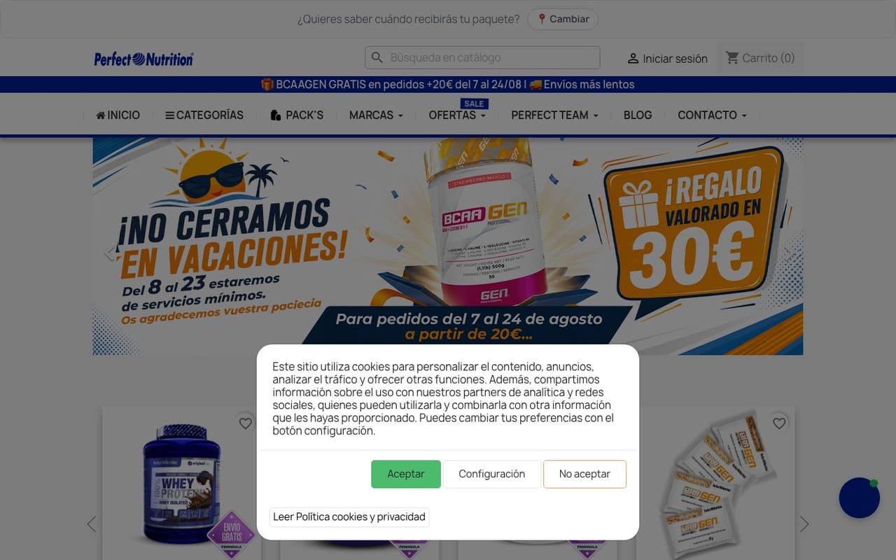 Captura limpia de la home oficial de Perfect Nutrition