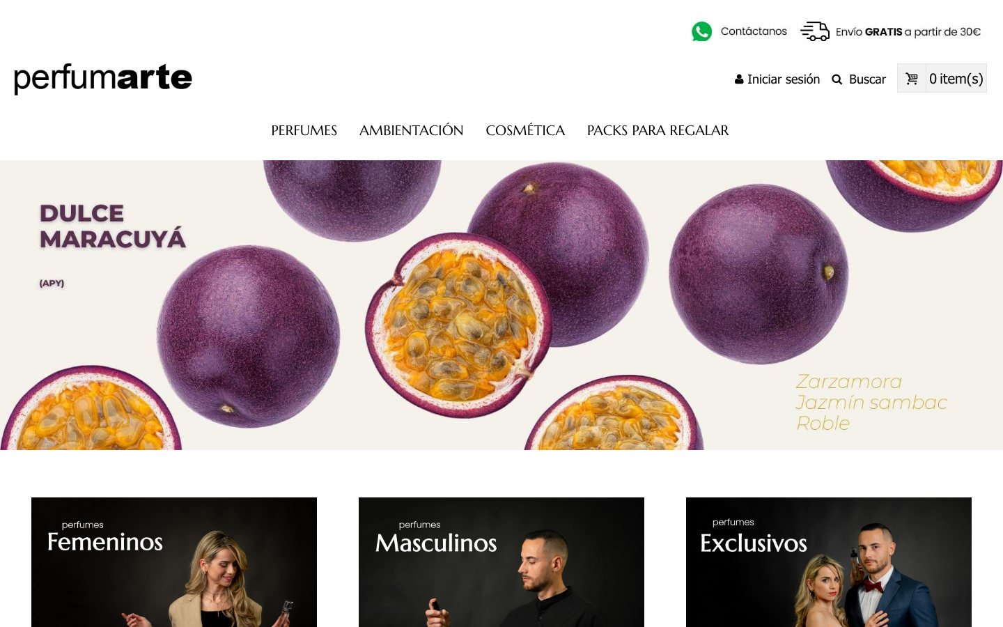 Captura de pantalla de la home de Perfumarte