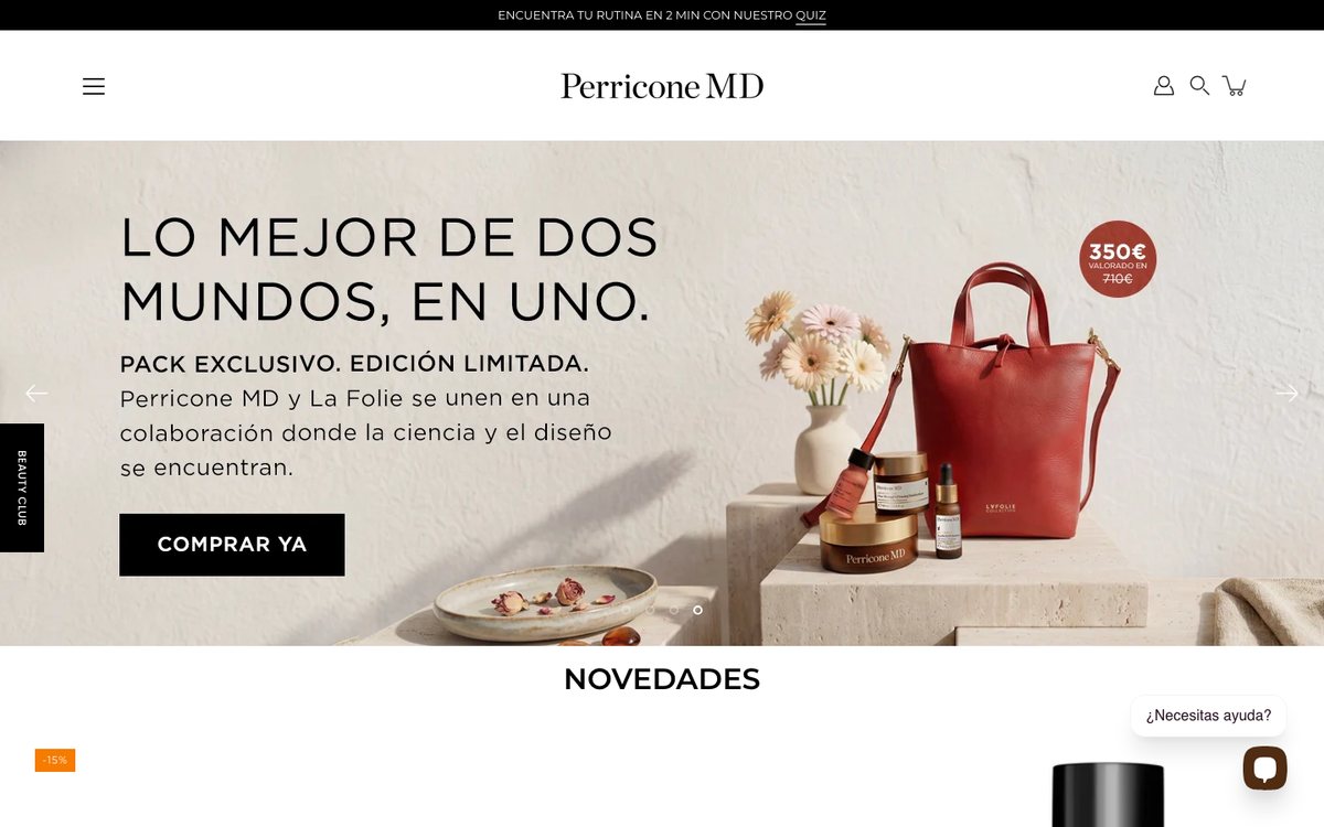 Captura limpia of the parte top of the home official of Perricone MD