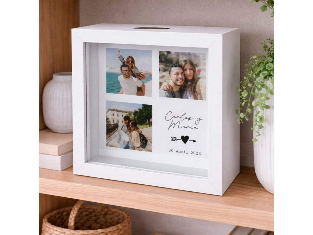 Hucha personalizada con 3 fotos para parejas