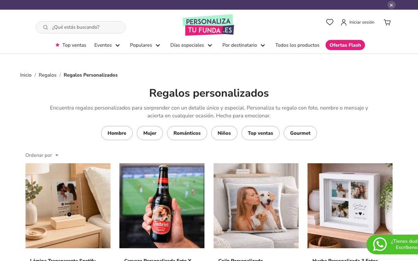 Captura de pantalla de la home de Personaliza tu Funda