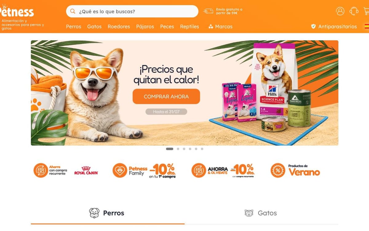 Captura limpia de la home oficial de Petness