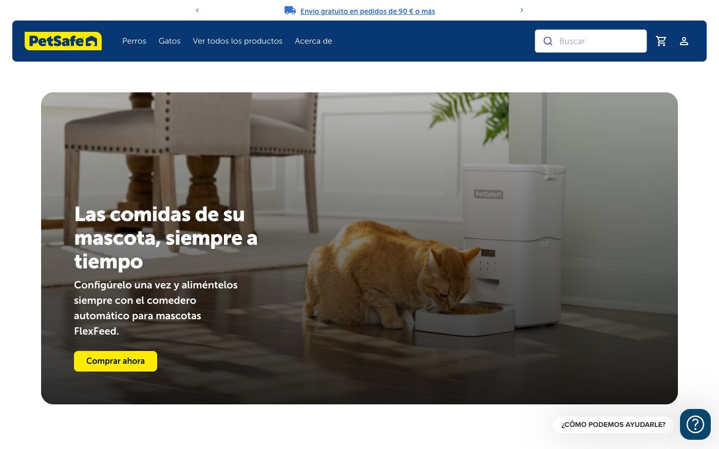 Captura de pantalla de la home de PetSafe