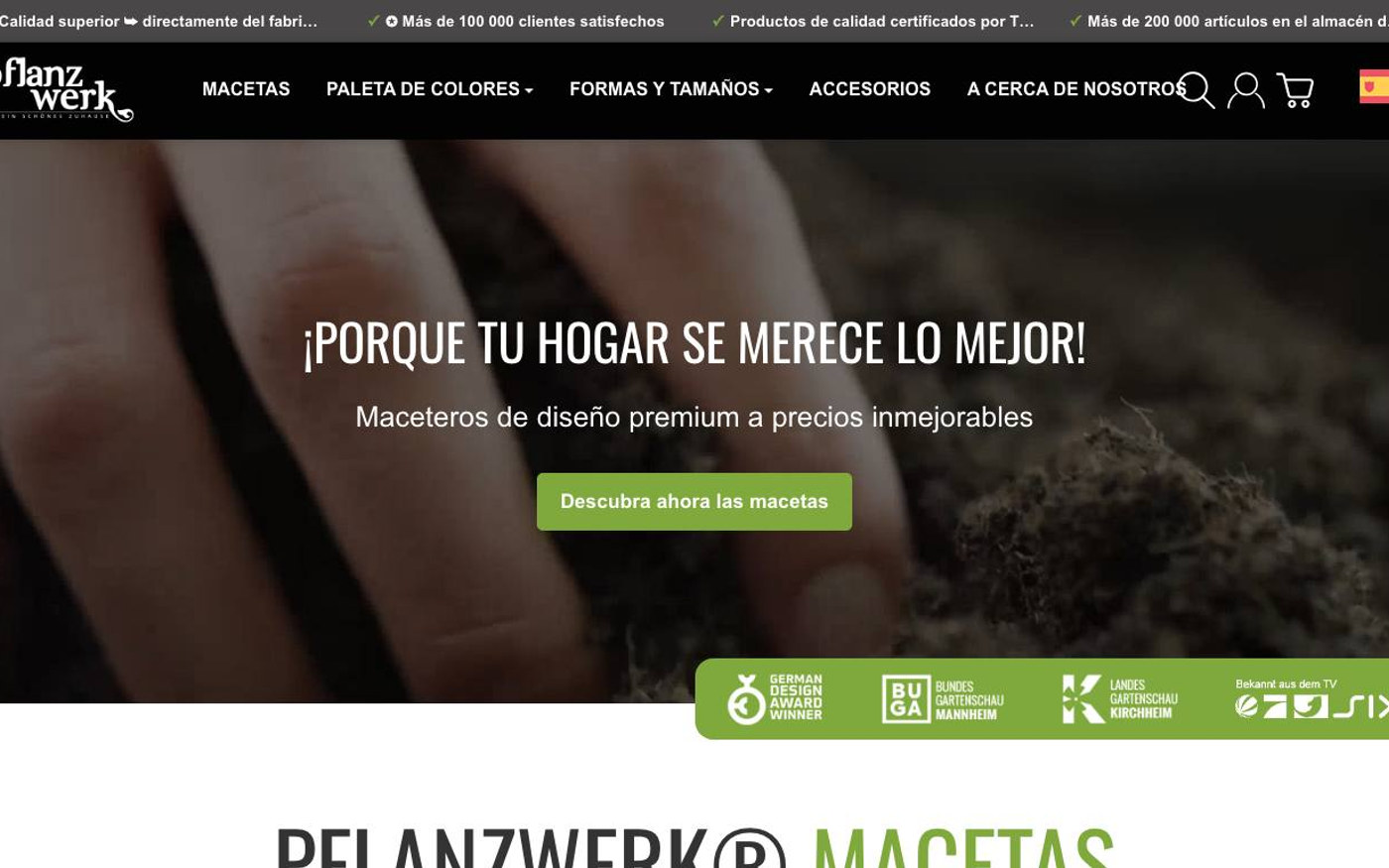 Captura de pantalla de la home de PFLANZWERK