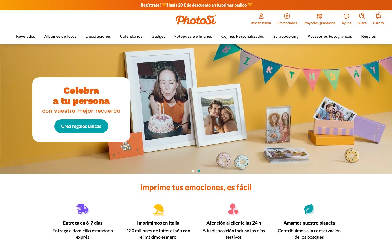Captura de pantalla de la home de PhotoSì