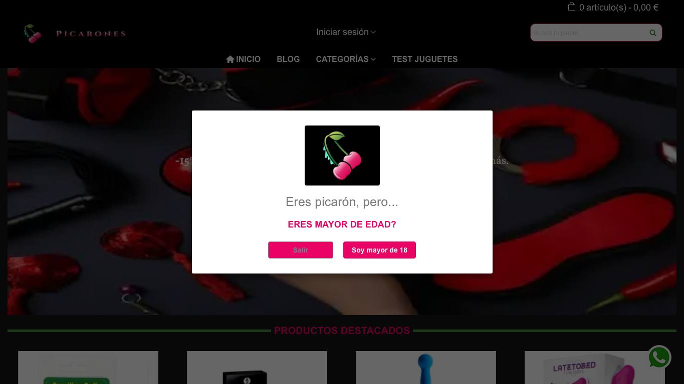Captura de pantalla de la home de Picarones