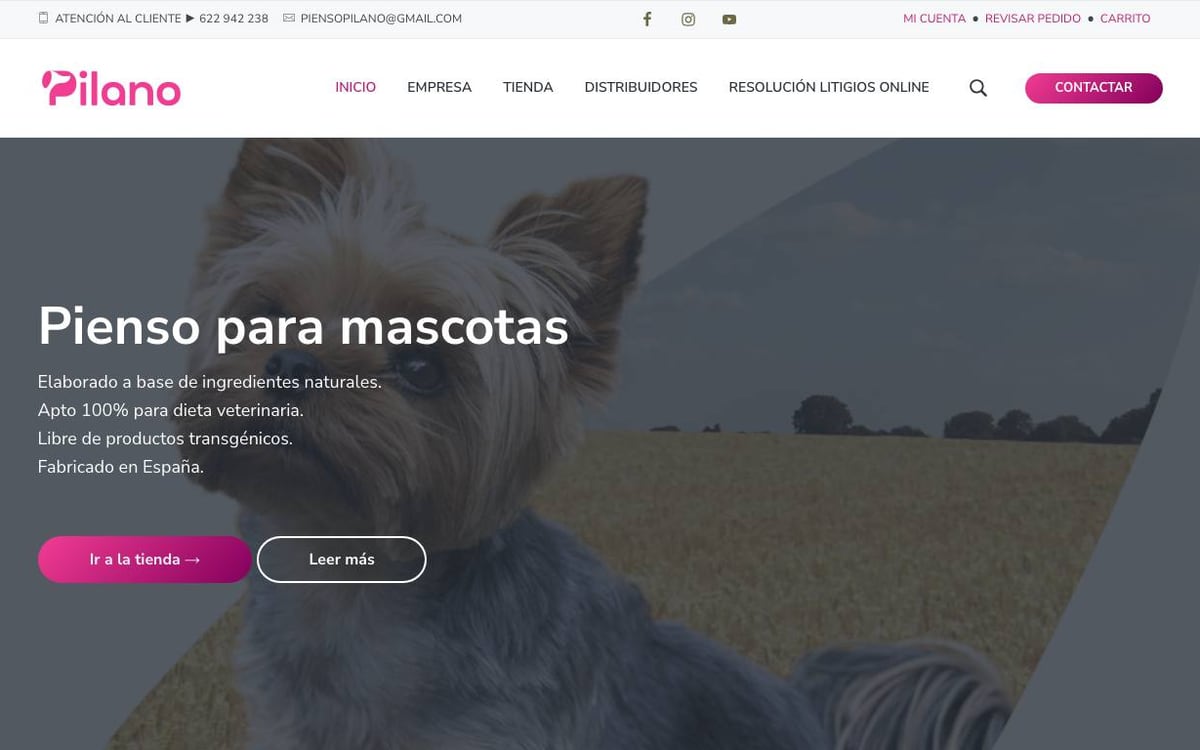 Captura limpia de la home oficial de Pienso para Mascotas