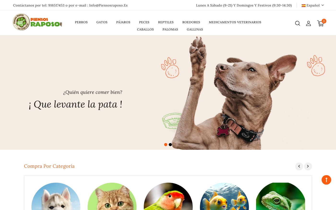 Captura de pantalla de la home de Piensos Raposo