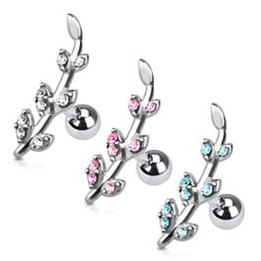 Helix piercing with row of crystal flowers