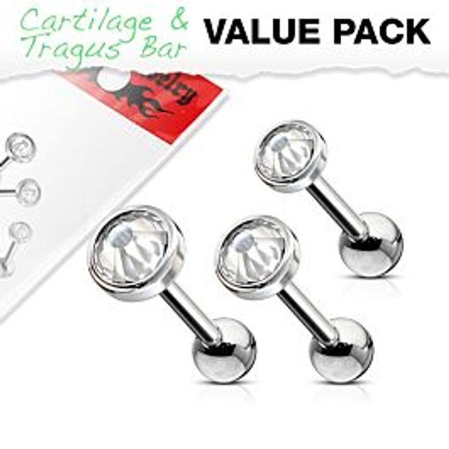 Tragus piercing set of multi-sized clear gems
