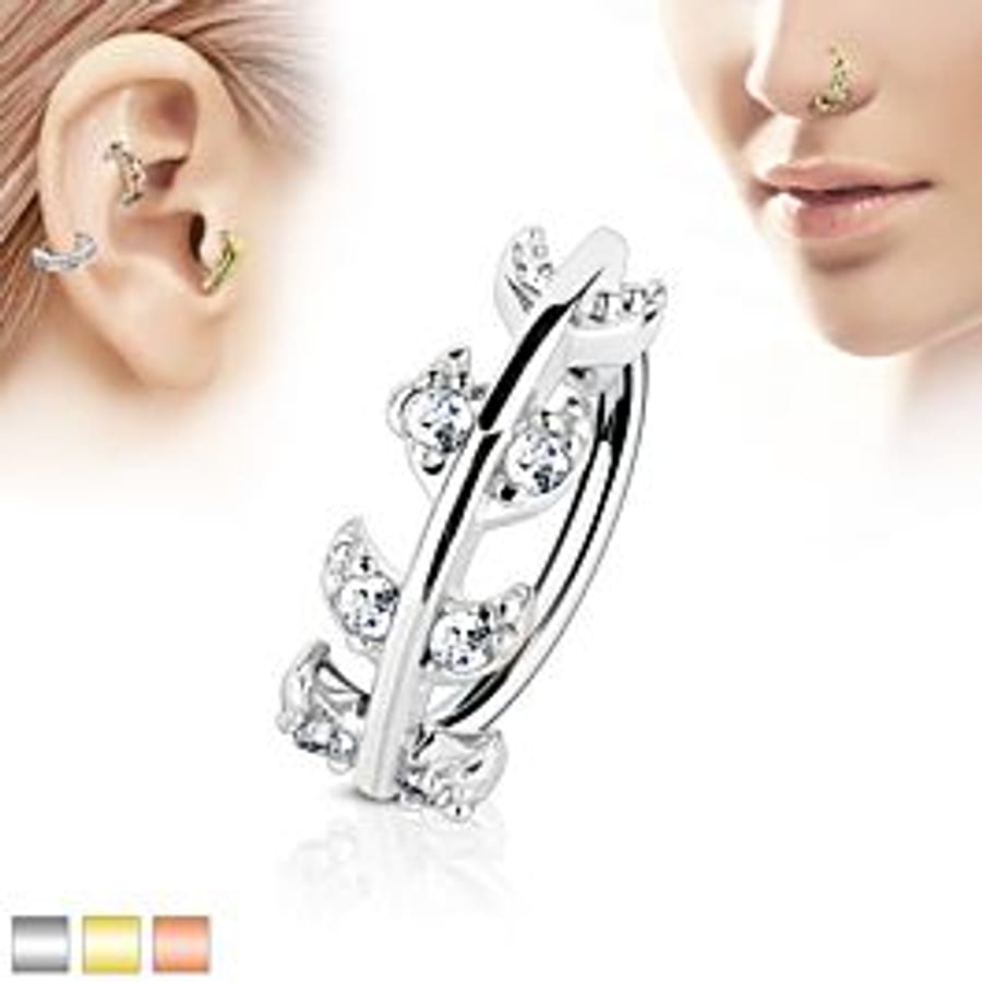 Piercing ring with vine top and clear gems