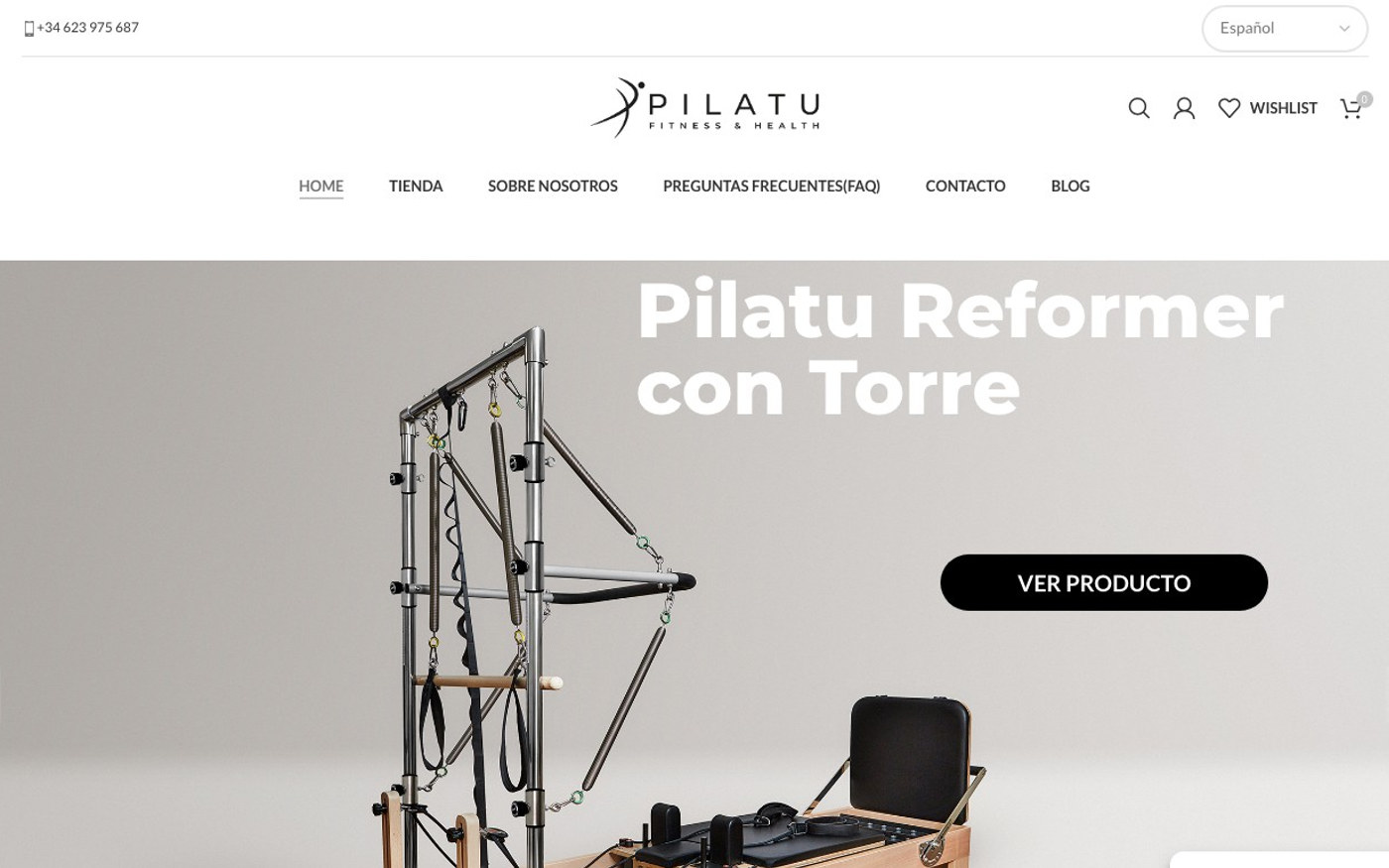 Captura limpia de la parte superior de la home de Pilatu Fitness