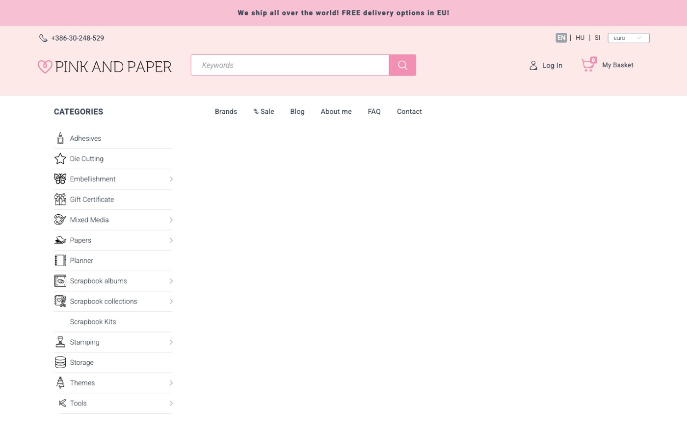 Captura limpia de la home oficial de Pink and Paper