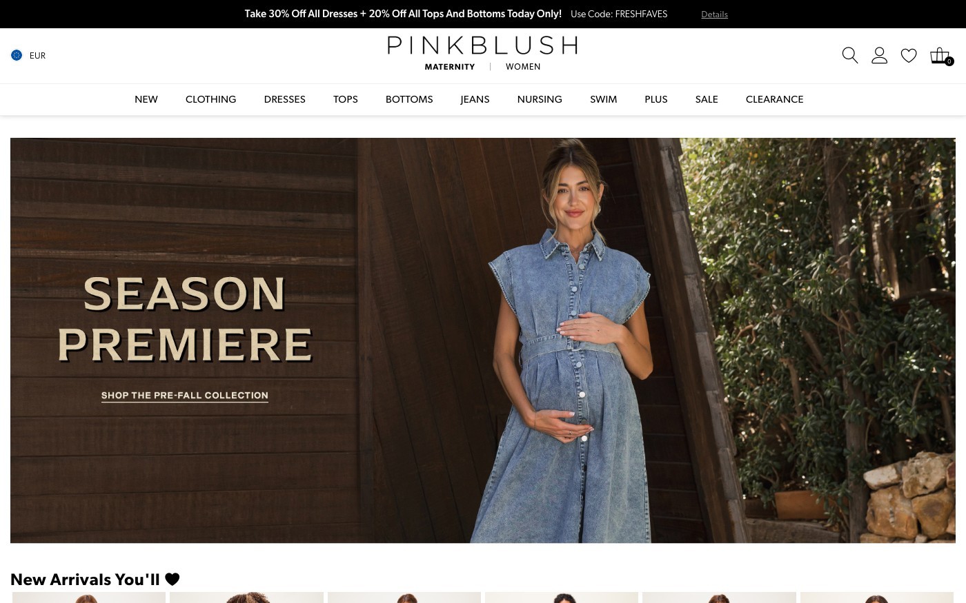 Captura de pantalla de la home de PinkBlush Maternity