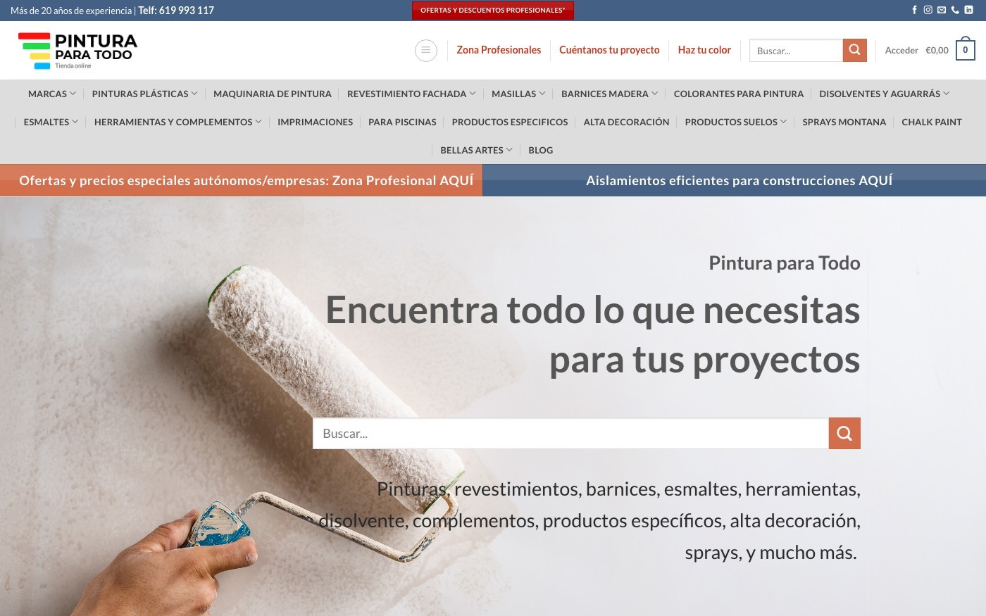 Captura de pantalla de la home de Pintura Para Todo