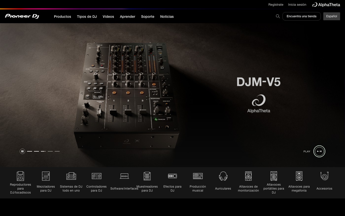 Captura limpia de la home oficial de Pioneer DJ