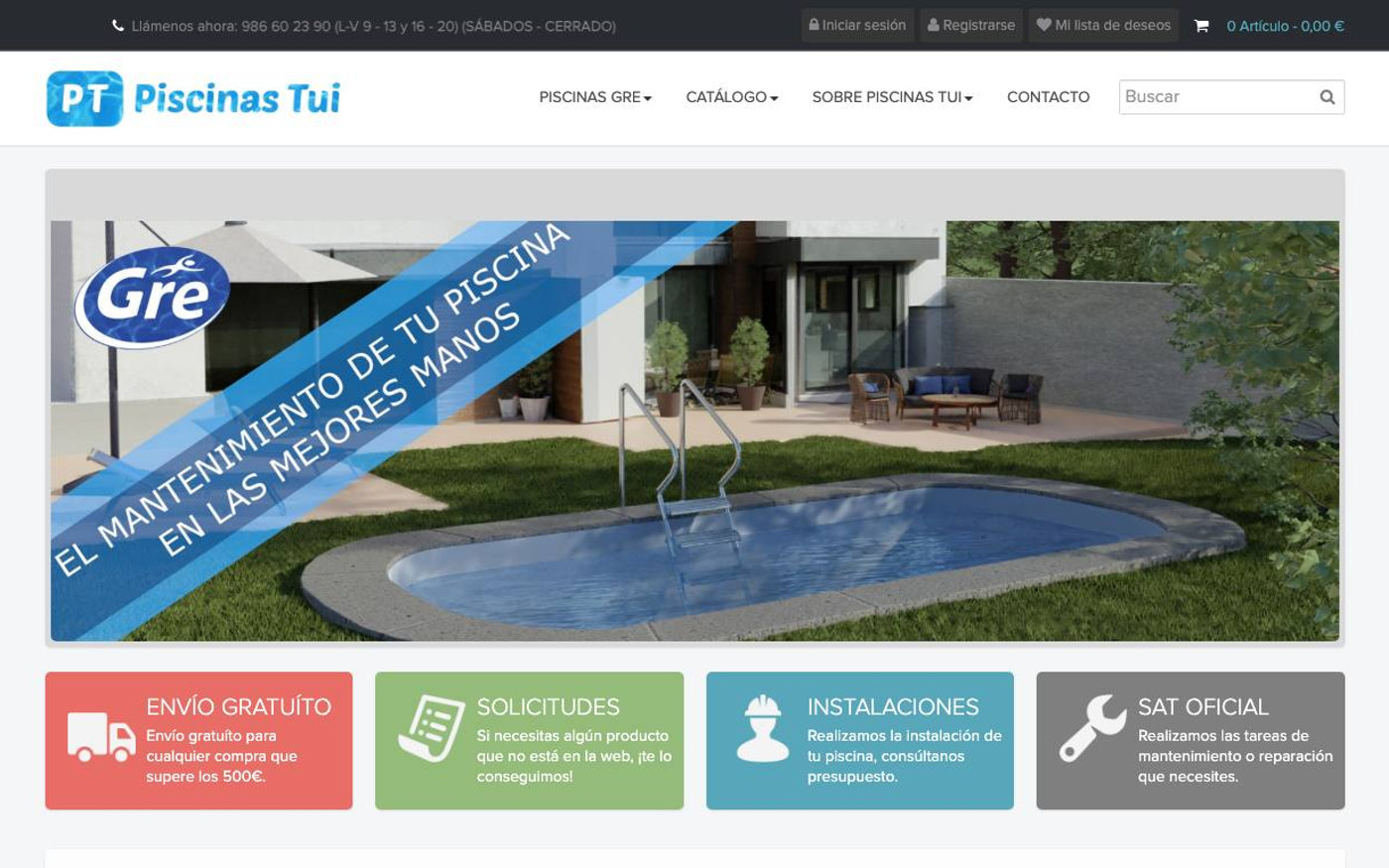 Captura de pantalla de la home de Piscinas Tui