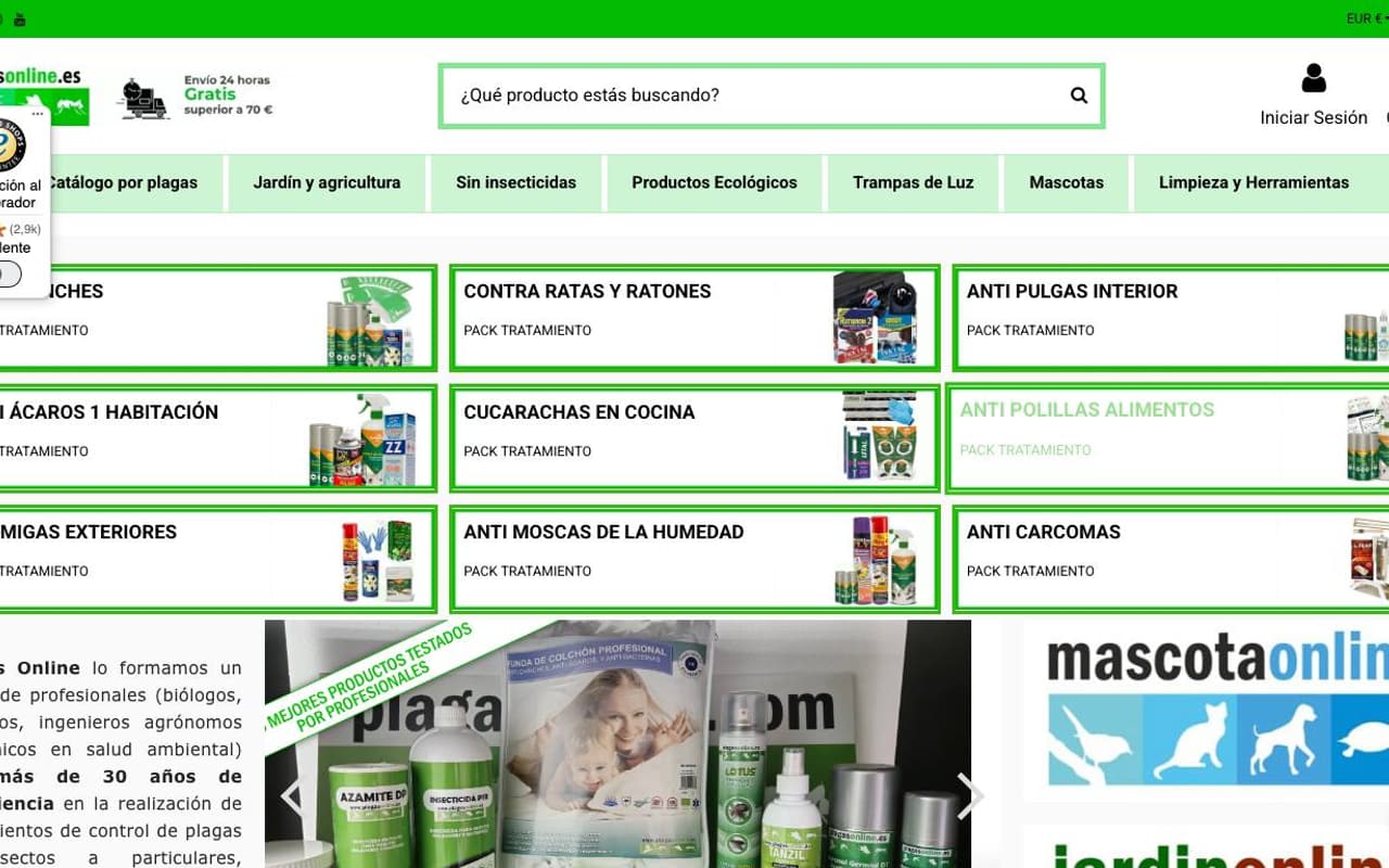 Captura de pantalla de la home de Plagas Online