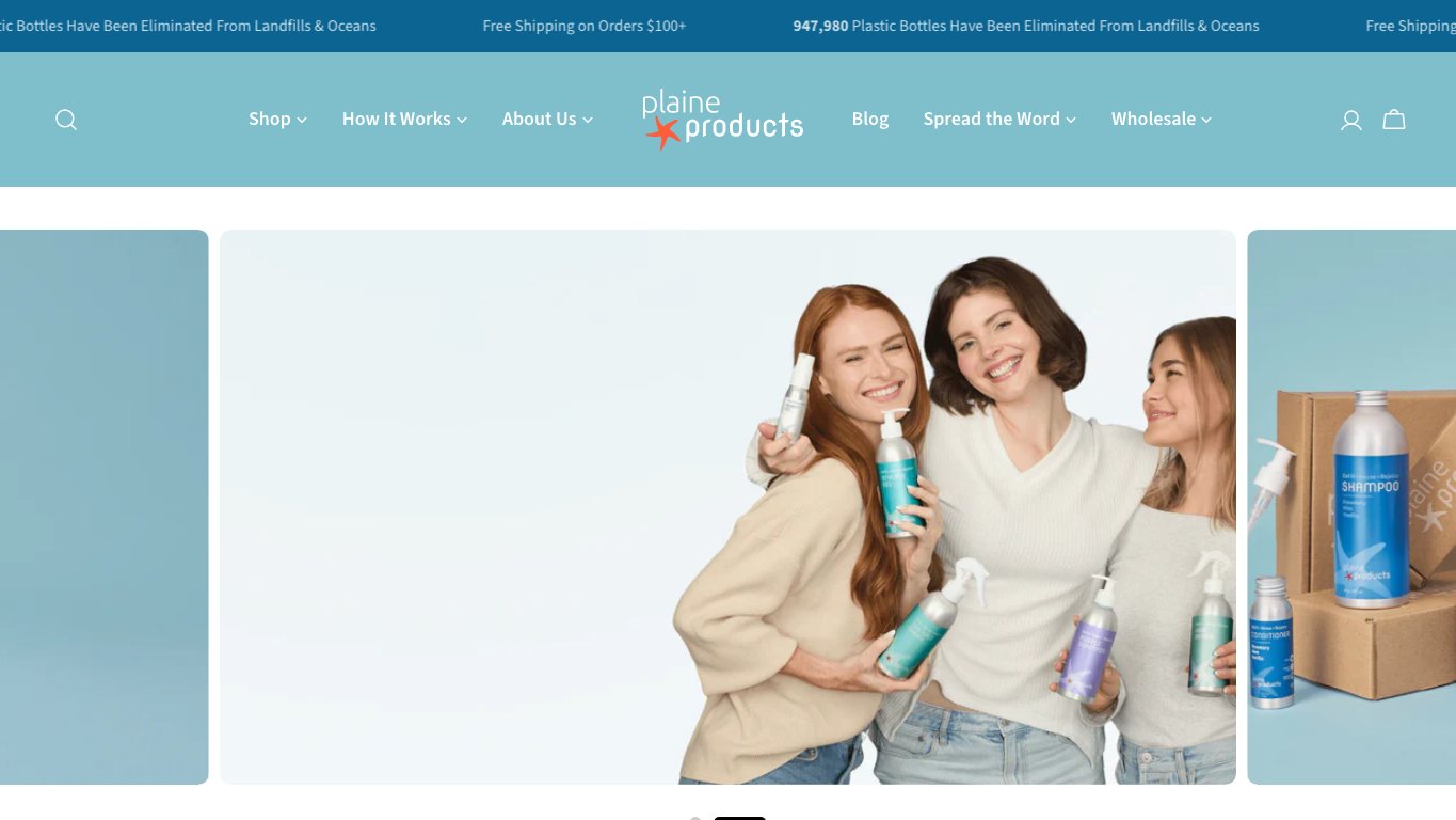 Captura de pantalla de la home de Plaine Products