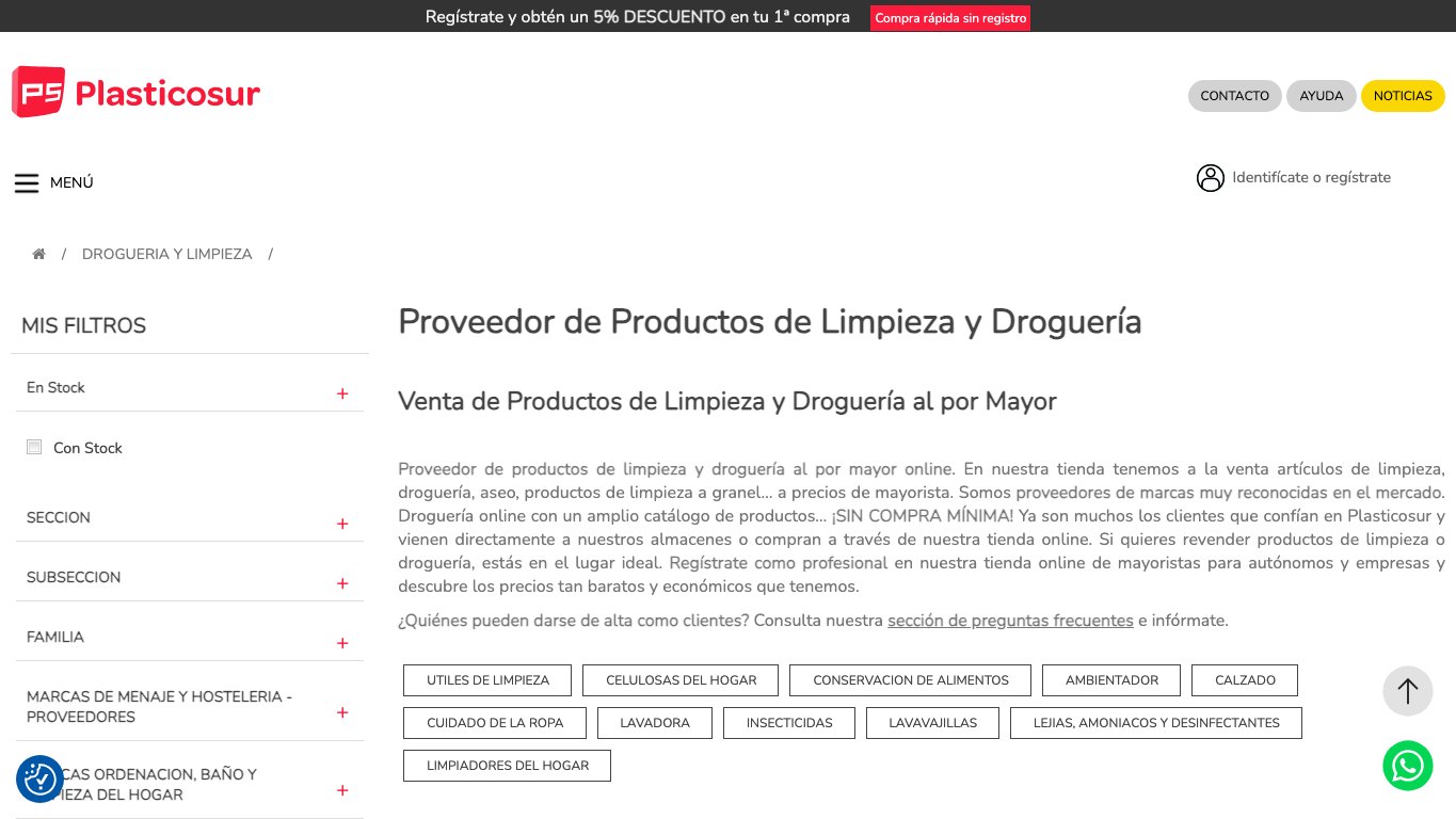 Captura limpia de la home oficial de Plasticosur