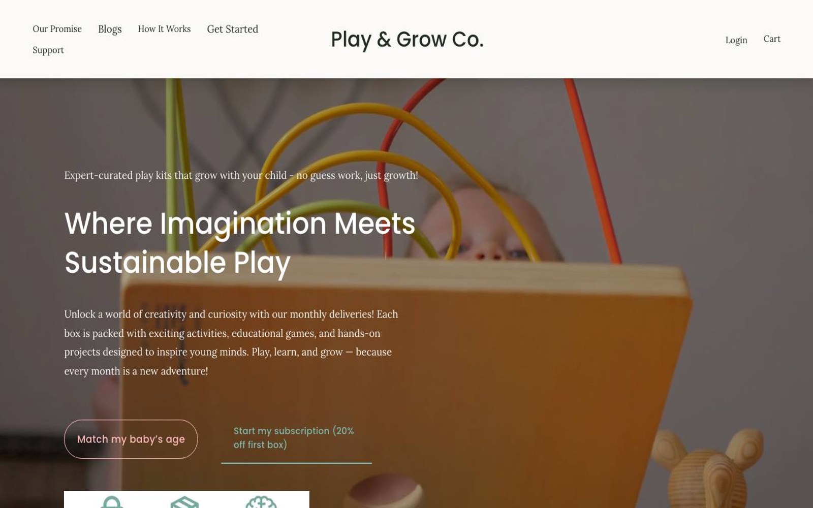 Captura de pantalla de la home de Play & Grow Co.