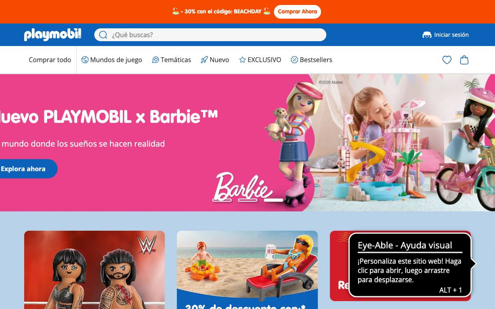Captura de pantalla de la home de PLAYMOBIL