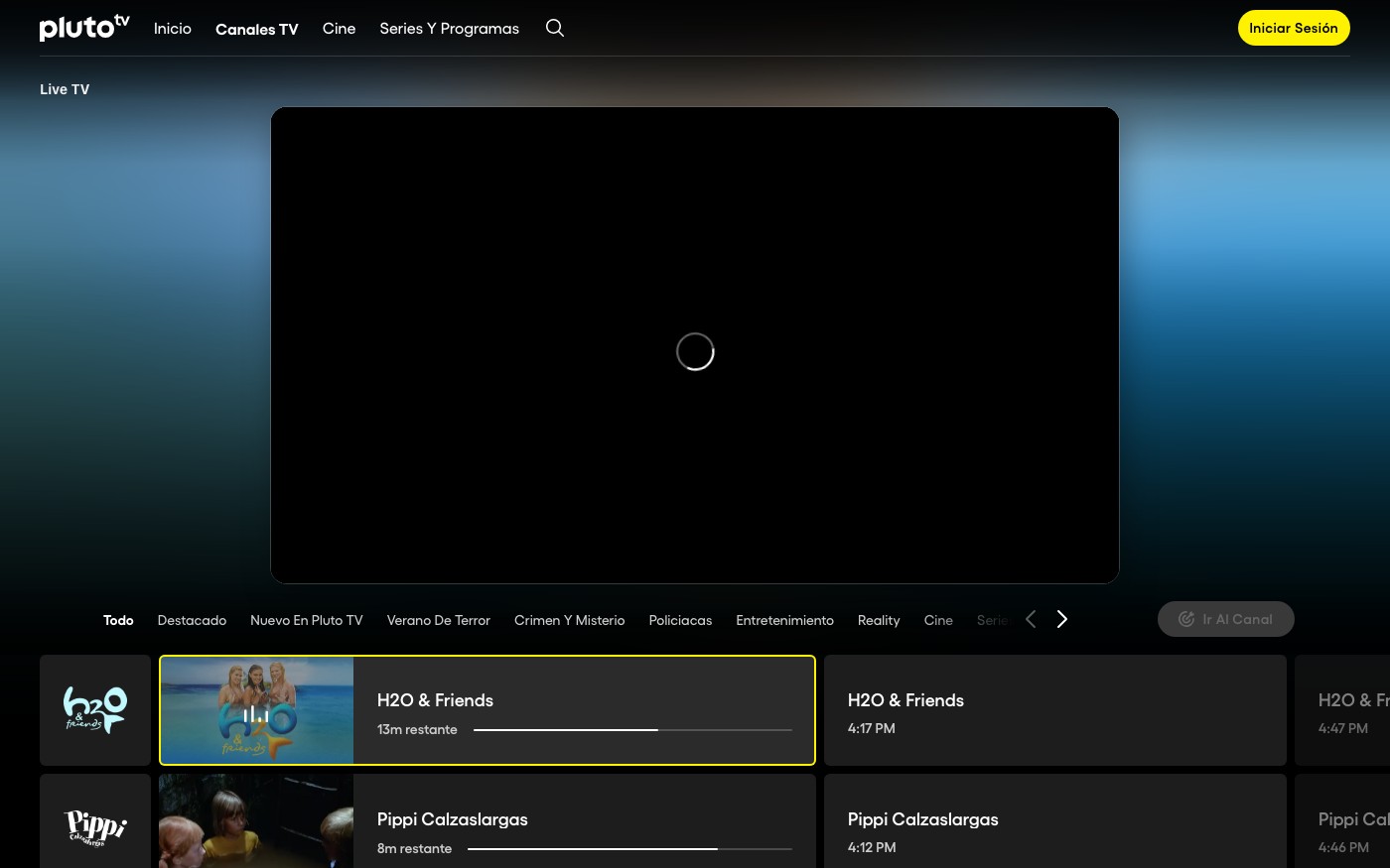 Captura limpia de la home oficial de Pluto TV
