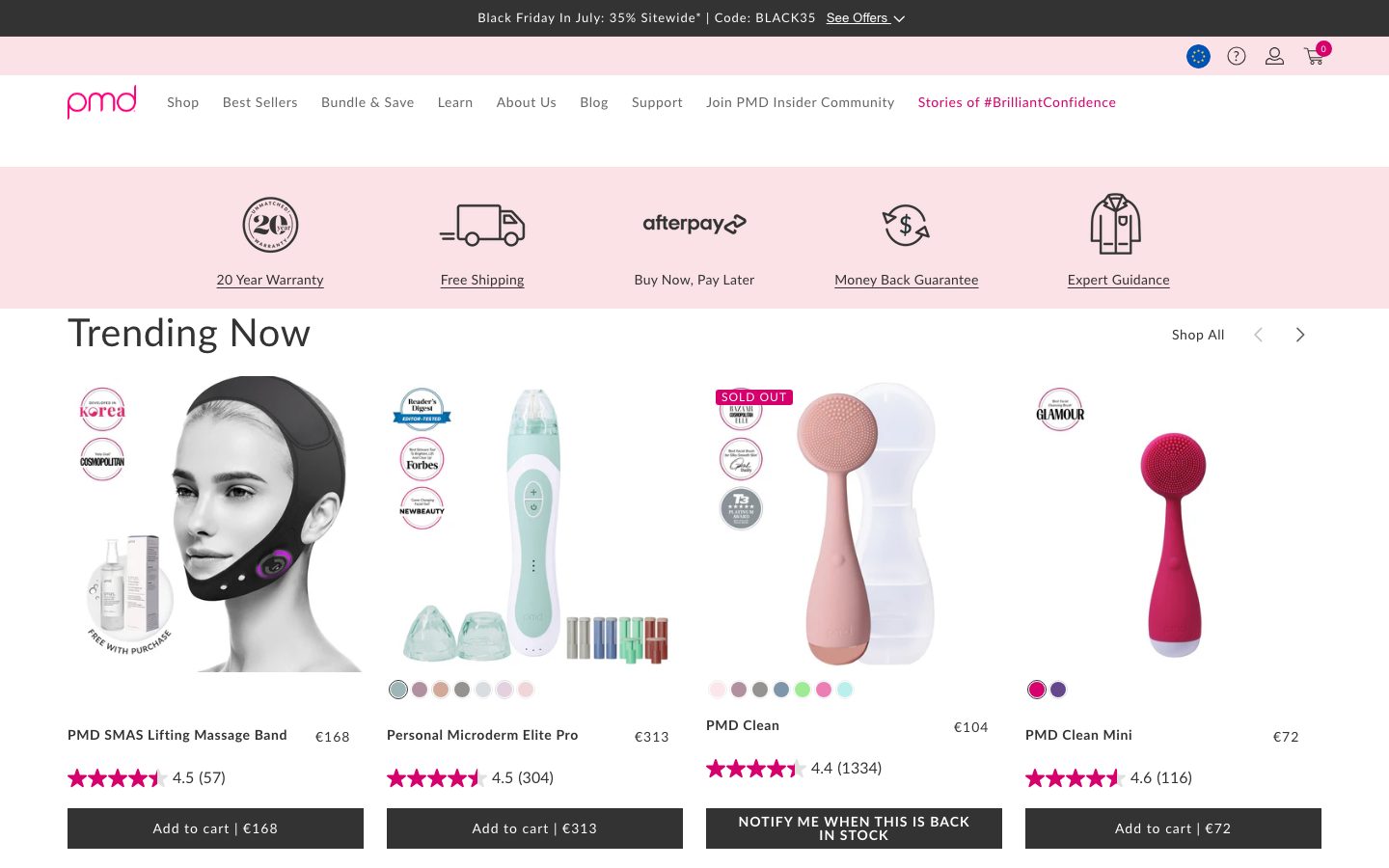 Captura limpia de la home oficial de PMD Beauty