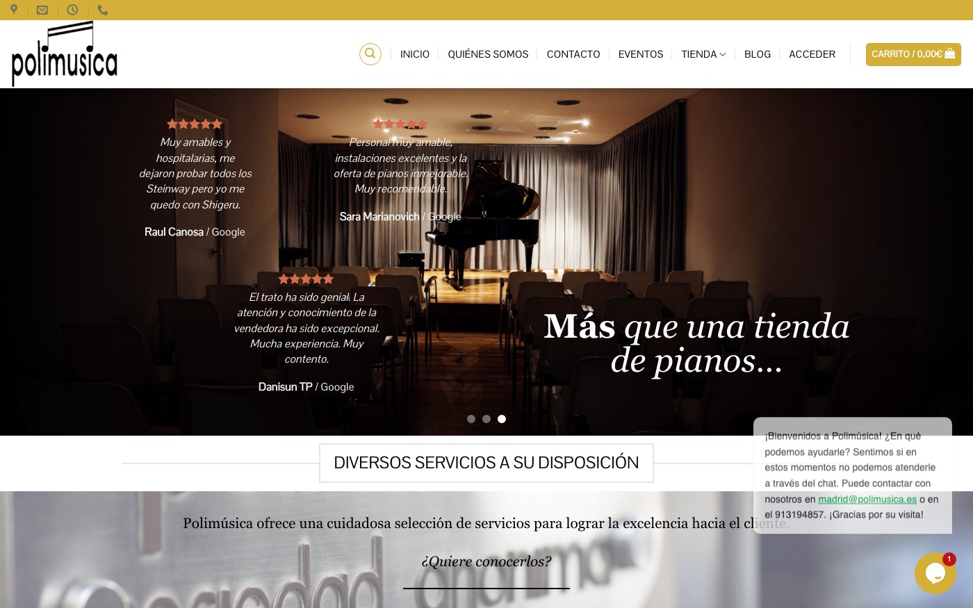 Captura limpia de la home oficial de Polimúsica
