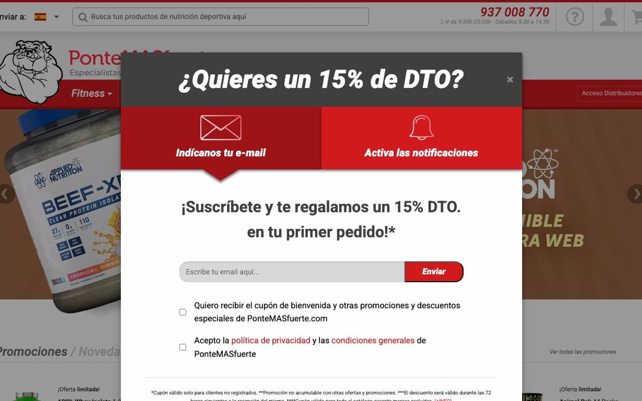 Captura de pantalla de la home de PonteMASfuerte