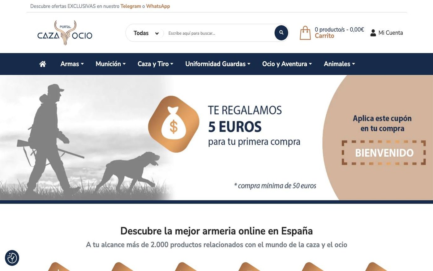 Captura limpia de la página de inicio de Portal Caza y Ocio