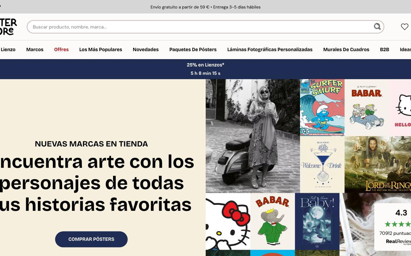 Captura de pantalla de la home de Poster Store
