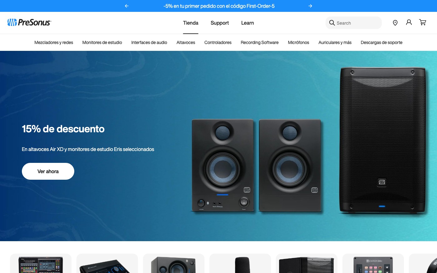 Captura de pantalla de la home de PreSonus