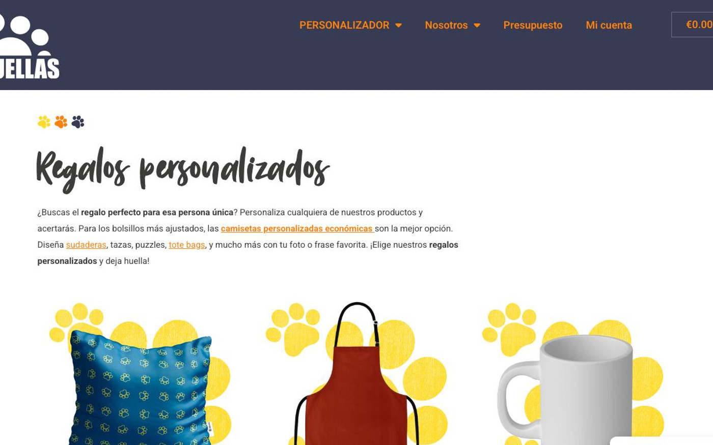 Captura de pantalla de la home de Print Huellas