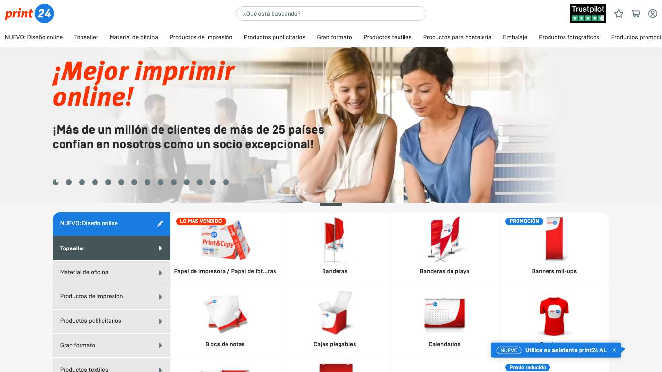 Captura de pantalla de la home de print24