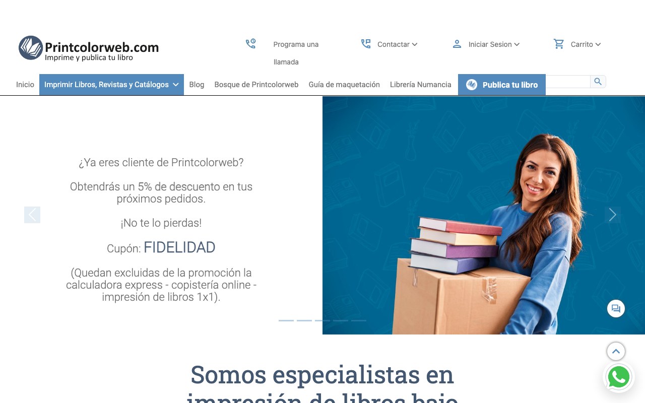 Captura de pantalla de la home de Printcolor