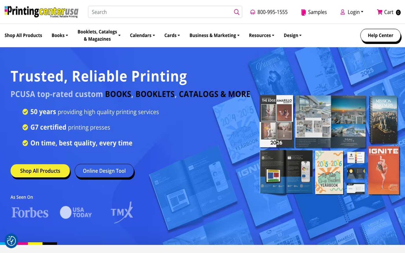 Captura de pantalla de la home de PrintingCenterUSA