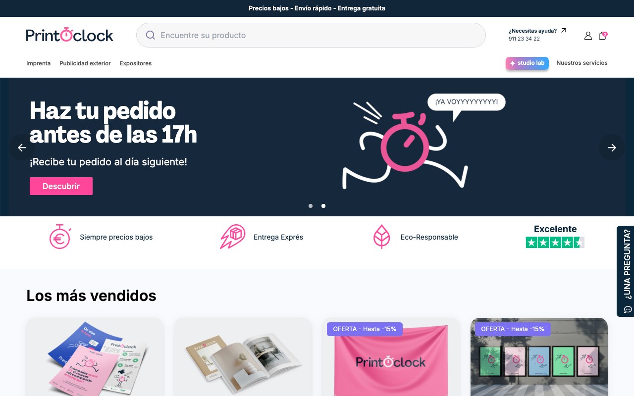 Captura de pantalla de la home de PrintOclock