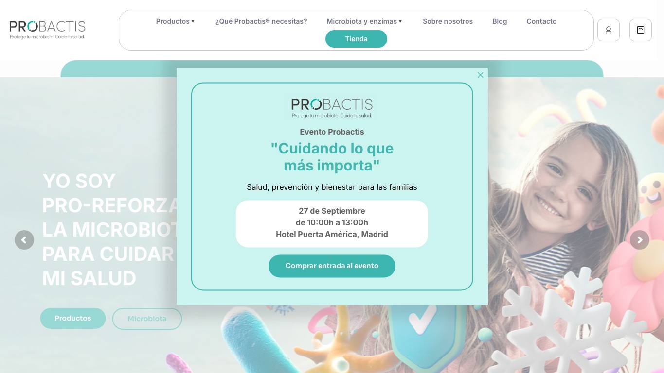 Captura limpia de la home de Probactis