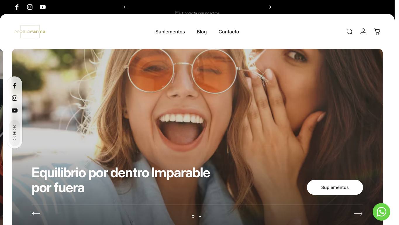 Captura limpia de la home de Probiofarma